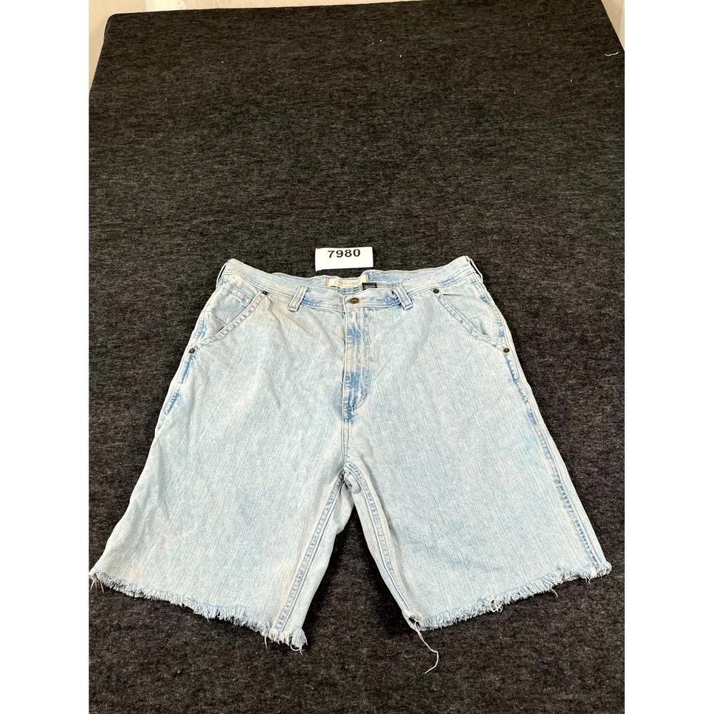 Urban Pipeline Denim Shorts Mens 36x30 Blue Cotton Flat Front Frayed Hem Casual